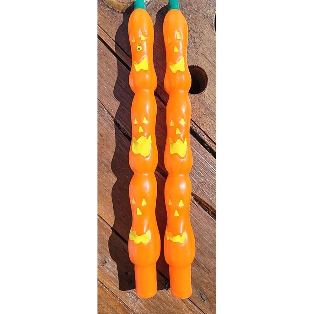 Russ Holiday Pumpkin Sculpted Taper Candles Set of 2 Jack O Lantern Novelty